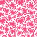 Y2k seamless pattern with hearts. Retro abstract groovy background. Pink funky vector wallpaper for Valentine day. Girly