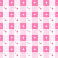 Y2k seamless pattern with sparkles. Geometric checkered vichy background with abstract stars. Vector bright pink design Royalty Free Stock Photo