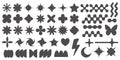 Y2k stars icons. Retro graphic elements for design. Modern rave symbols. Abstract geometric stars sparkles and