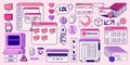 Y2k stickers. Retro vaporwave design. 2000s window aesthetic or kitsch psychedelic art. 90s web PC button. Error message