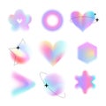 Y2k style blurred gradient shapes set with linear forms and sparkles, blurry heart and circles aura aesthetic elements