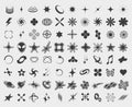 Y2K symbols. Retro star icons, trendy acid rave and graphic elements for posters and streetwear fashion design vector