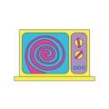 y2k tv with psychedelic spiral on screen icon. Retro televisin device. Doodle hand drawn