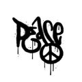 y2k urban graffiti peace word and symbol sprayed in black. Wall art textured lettering in 90s typography design style