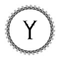 Y letter in circle frame in floral ornament style on black color and white background