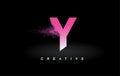 Y Letter Logo with Dispersion Effect and Purple Pink Powder Particles Expanding Ash