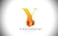 Y Orange Letter Design Brush Paint Stroke. Gold Yellow y Letter Logo Icon with Artistic Paintbrush