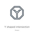 Y shaped intersection icon. Thin linear y shaped intersection outline icon isolated on white background from shapes collection. Royalty Free Stock Photo