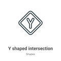 Y shaped intersection outline vector icon. Thin line black y shaped intersection icon, flat vector simple element illustration