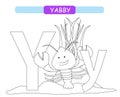 Letter Y and funny cartoon yabby. Coloring page. Animals alphabet a-z. Cute zoo alphabet in vector for kids learning English vocab Royalty Free Stock Photo