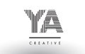 YA Y A Black and White Lines Letter Logo Design.