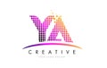 YA Y A Letter Logo Design with Magenta Dots and Swoosh