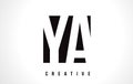 YA Y A White Letter Logo Design with Black Square.