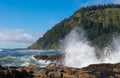 Yachats beach with waves crashing against rocks