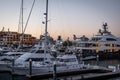 Boats the fishing marina in Cabo San Lucas at sunset Royalty Free Stock Photo