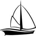 Sailing Boat - Black and White Illustration Isolated on White Background Royalty Free Stock Photo
