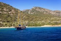 Yacht at anchor in a beautiful bay near Bodrum Royalty Free Stock Photo