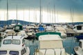 Yacht anchorage in the marina, parked ships