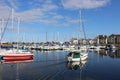 Yacht arriving in Tayport harbour, Fife, Scotland