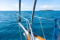 A yacht arriving to the Green Island in Great Coral Barrier, Cairns, Australia