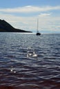 Yacht in the bay of Baikal Royalty Free Stock Photo
