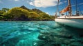 Yacht in the bay with blue clear water