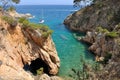 Yacht in a bay. Spain. Palamos Royalty Free Stock Photo