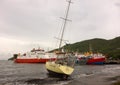 A yacht beached during a hurricane in the windward islands