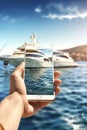 Yacht being photographed on smartphone