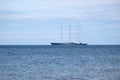 Yacht Black Pearl in the water Baltic sea on skyline close up Royalty Free Stock Photo