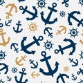 Yacht boat anchor and steering wheel, vessel helm vector seamless pattern marine graphic design. Royalty Free Stock Photo