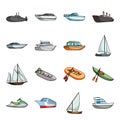 Yacht, boat, liner, types of ship and water transport. Ship and water transport set collection icons in cartoon style Royalty Free Stock Photo