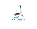 Yacht boat in negative space logo with summer ocean wave simple line silhouette