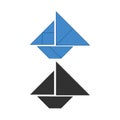 yacht or boat Tangram. Traditional Chinese dissection puzzle, seven tiling pieces - geometric shapes: triangles, square rhombus ,