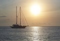 Yacht at Cala Saona in Formentera during sunset. Balearic Island Royalty Free Stock Photo