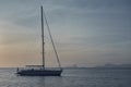 Yacht at Cala Saona in Formentera at sunset