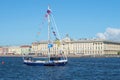 Yacht Central Army Sports Club of the Ministry of Defence of Russia in celebration of Navy Day in the Neva river. Saint Royalty Free Stock Photo