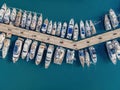 Yacht club. Aerial top-down view of docked sailboats Royalty Free Stock Photo