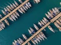 Aerial top-down view of docked sailboats Royalty Free Stock Photo