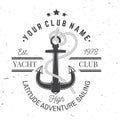 Yacht club badge. Vector. Concept for yachting shirt, print, stamp or tee. Vintage typography design with black sea