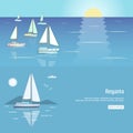 Yacht club flyer design with sail boat. Luxury yacht race, sea sailing regatta banner set vector