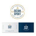 Yacht club logo. Ocean spirit emblem. Fisher Club emblem. Letters and an anchor on a blue badge Royalty Free Stock Photo