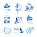 Yacht club since 1969 logo original design set, elements company logo, business identity blue watercolor vector Royalty Free Stock Photo