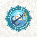 Yacht club patch. Vector. Concept for shirt, print, stamp or tee. Vintage typography design with sea anchor and rope