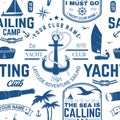 Yacht club seamless pattern or background. Vector. Concept for yachting shirt, print, stamp or tee. Design with sea
