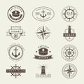 Yacht club set. Sailor elements, navy varsity, logo nautical, captain ship, wheel icon badge design, sea emblem old Royalty Free Stock Photo