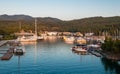 Yacht club at sunset, parking for boats Royalty Free Stock Photo