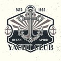 Yacht club vector emblem, label, badge or logo with anchor in monochrome vintage style isolated on light background Royalty Free Stock Photo