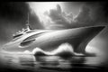 yacht design pencil drawing with modern, sleek lines and futuristic elements Royalty Free Stock Photo