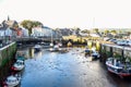 Yacht docking at canal in a small town of Douglas, Isle of Man.